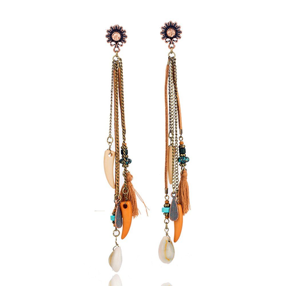 

Bohemian Ethnic Earrings Natural Shell Accessories Flower Diamond Stud Earrings, Copper