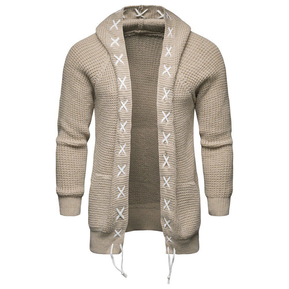 

2018 Autumn and Winter Men'S Hooded Sweater Knit Cardigan Coat, Black