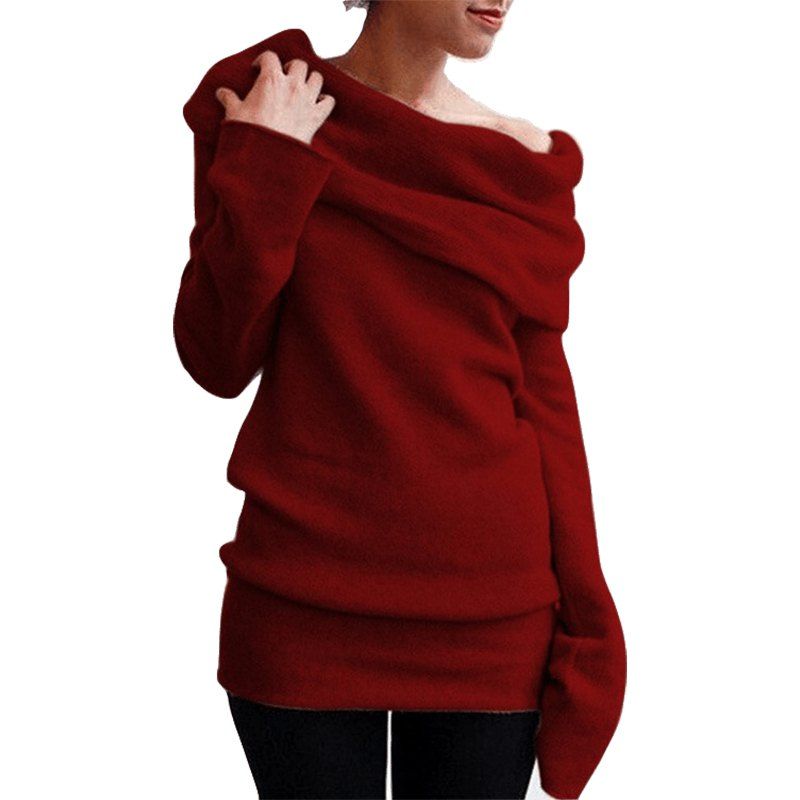

Off the Shoulder Fashion Casual Sweater, Ruby red