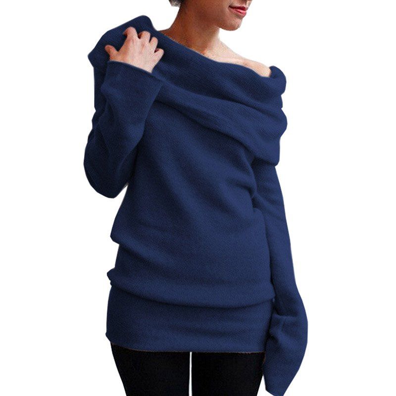 

Off the Shoulder Fashion Casual Sweater, Deep blue