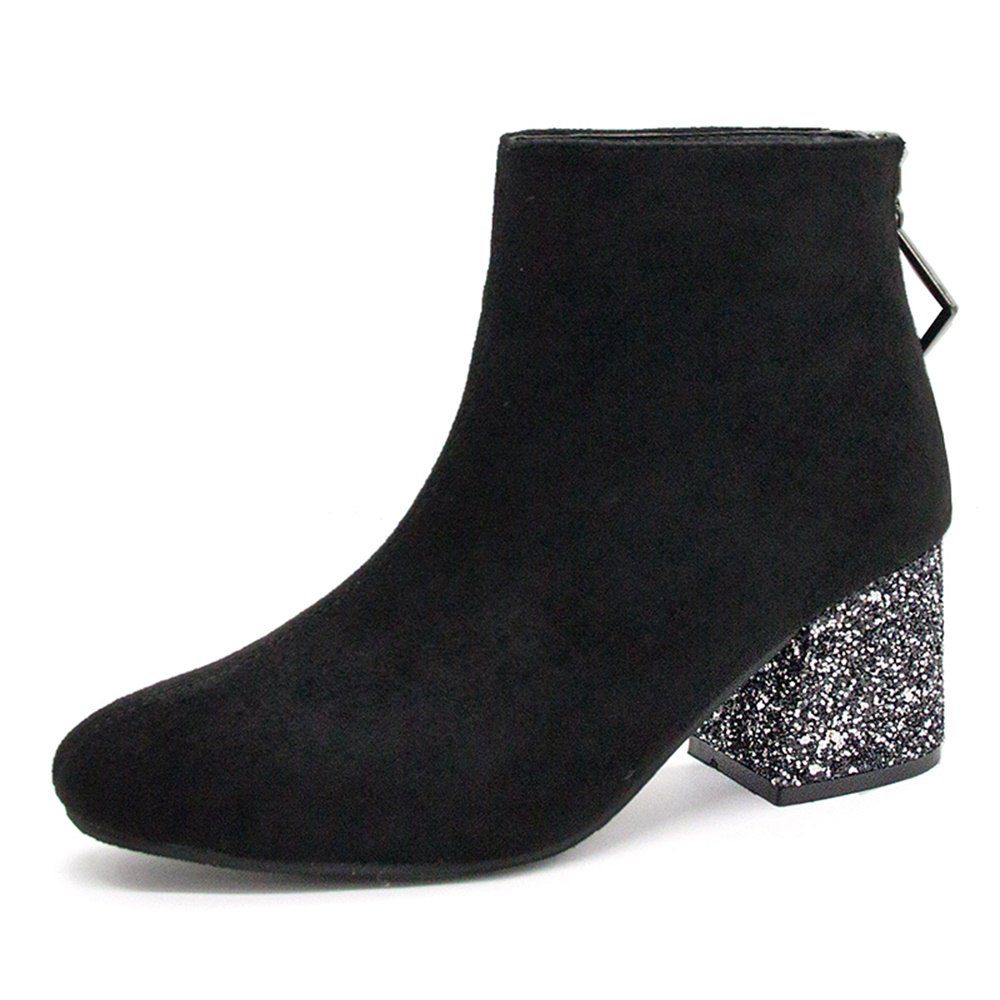 

Fashion Square Sequins Thick High Heels Short Boots, Black