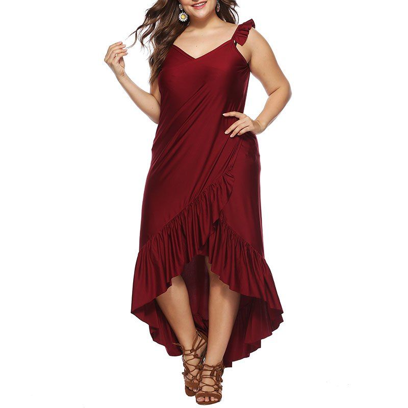 

Solid Color Falbala Multifunction Beach Long Dress, Red wine