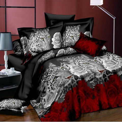 

New Leopard and Rose Quilt Set Large 2/3 Bedding Set