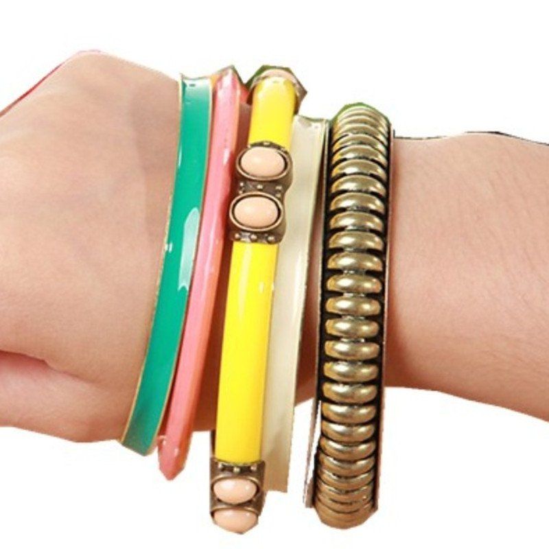 

Color Alloy Acrylic Set Bracelet, Multi