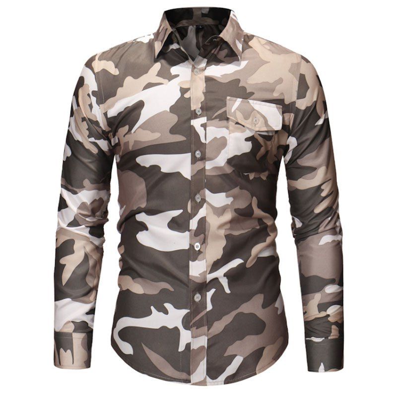 

Men's Fashion Camouflage Long Sleeved Pocket Casual Shirts, Light khaki