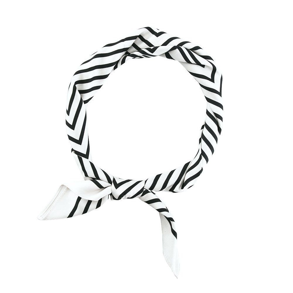 

Black and White Striped Silk Scarf with Cardamom Elements 70x70, Multi-a