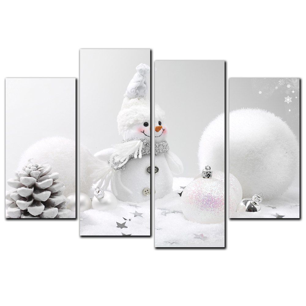 

YISHIYUAN 4 Pcs HD Inkjet Paints Snowman Snowball Snowflake Decorative Painting, Multi