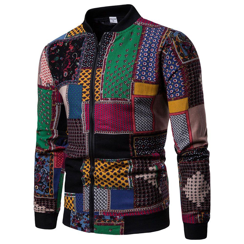 

2018 Autumn Print Men'S Jacket Personality Cardigan Men'S Flower Jacket, #007