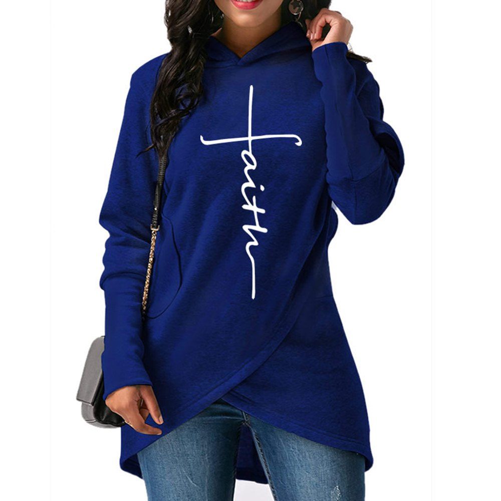 

2018 New Fashion Faith Print Kawaii Sweatshirt Femmes Sweatshirts Hoodies Women, Cobalt blue