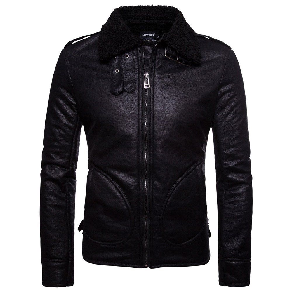 

2018 Autumn and Winter Casual Men'S Leather Jacket, Black