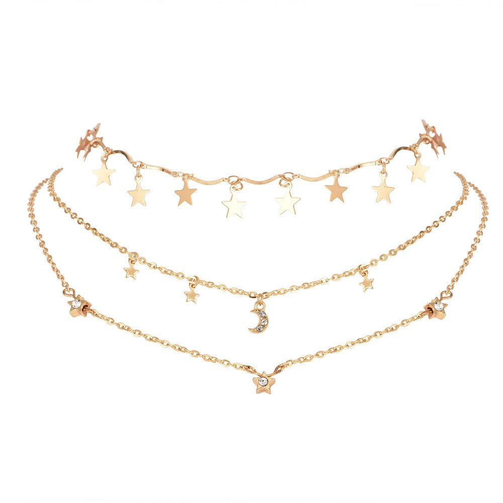 

Women'S Multi Necklace Simple Fashion Small Diamond Pendant Necklace, Gold