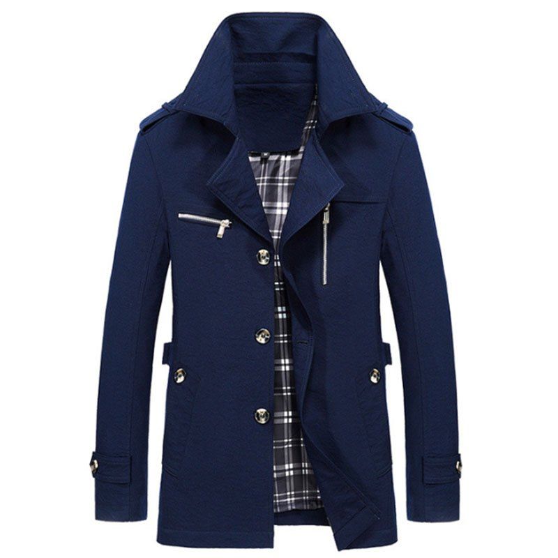 

New Man Fashion Long Sleeve Turn-Down Collar Casual Solid Trench Coat, Deep blue