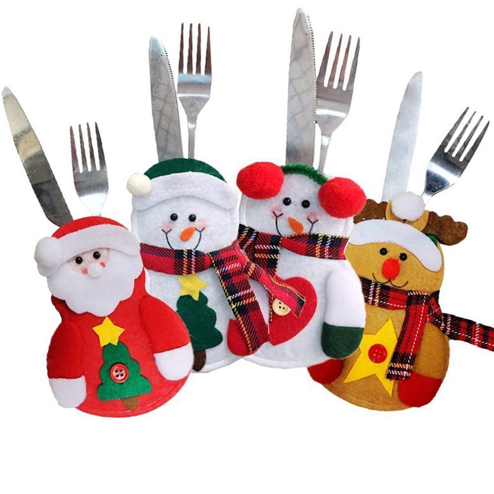 

4PCS Christmas Cutlery Tableware Spoon Knife Bag Fork Decoration, Multi