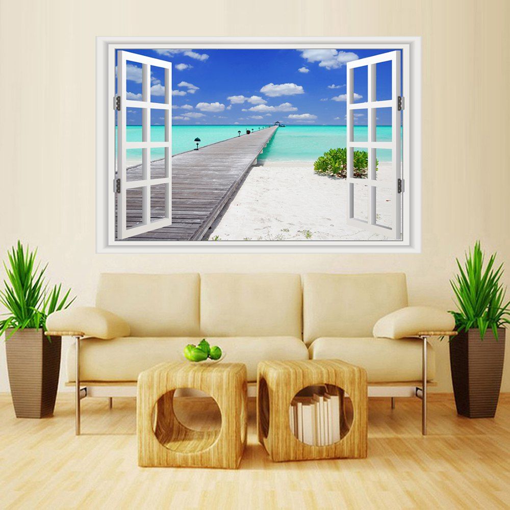

MailingArt 3D Wall Sticker Mural Home Decor Window Sticker Beach And Pier, Multi