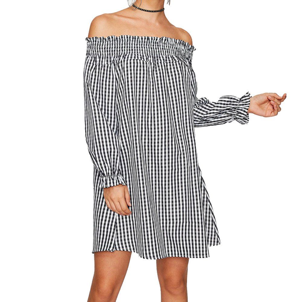 

Autumn One-Shoulder Striped Long-Sleeved Women's Dress, Black
