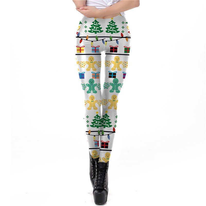 

Christmas Costume Women Print Sport Leggings, White