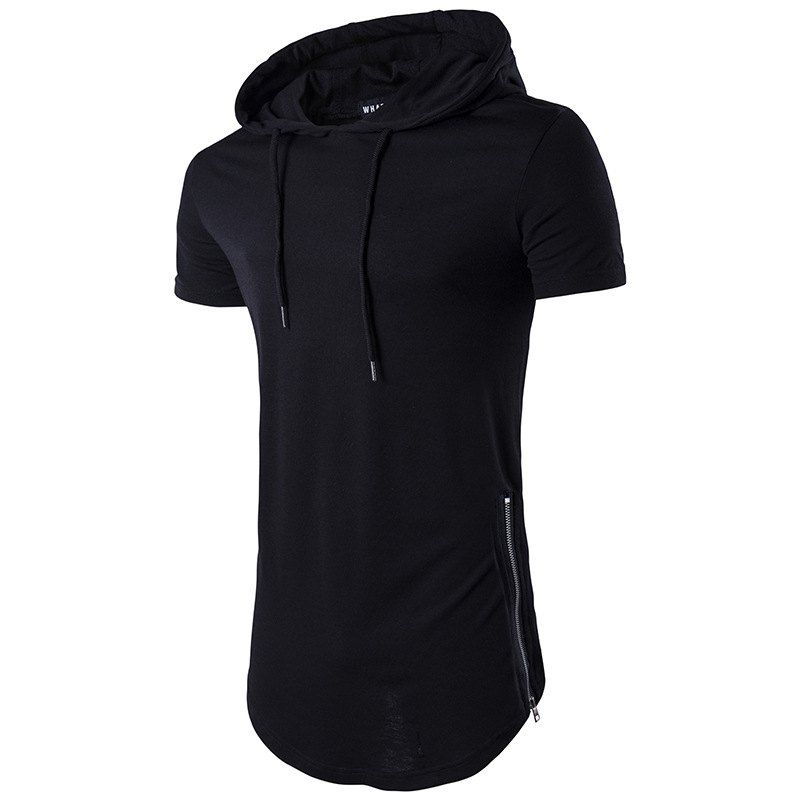 

Multi Colour Mens Slim Fit Hooded Shirt Short Sleeve Muscle Tee, Black