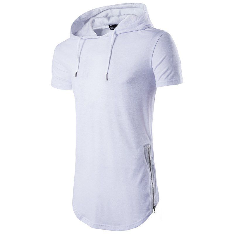 

Multi Colour Mens Slim Fit Hooded Shirt Short Sleeve Muscle Tee, White