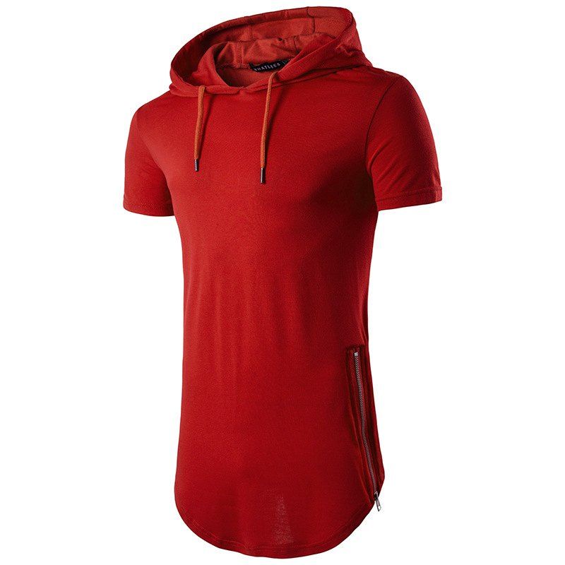 

Multi Colour Mens Slim Fit Hooded Shirt Short Sleeve Muscle Tee, Lava red