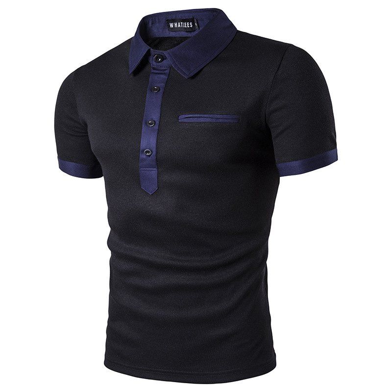 

Shirt Men Clothing Simple Casual Patchwork Male Top Quality, Black