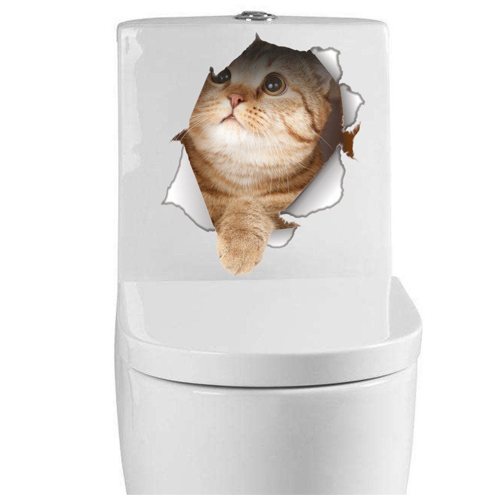 

Cats 3D Wall Sticker Toilet Stickers Hole View Vivid Dogs Bathroom Home Stickers, Multi-c