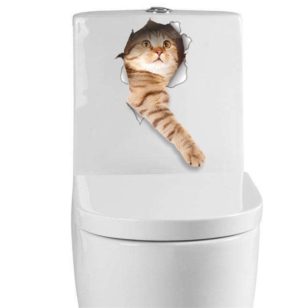 

Cats 3D Wall Sticker Toilet Stickers Hole View Vivid Dogs Bathroom Home Stickers, Multi-d