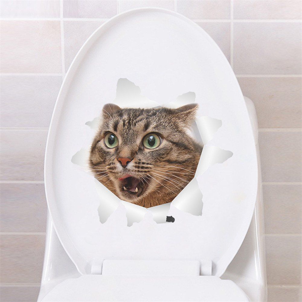 

Cats 3D Wall Sticker Toilet Stickers Hole View Vivid Dogs Bathroom Home Stickers, Multi-k