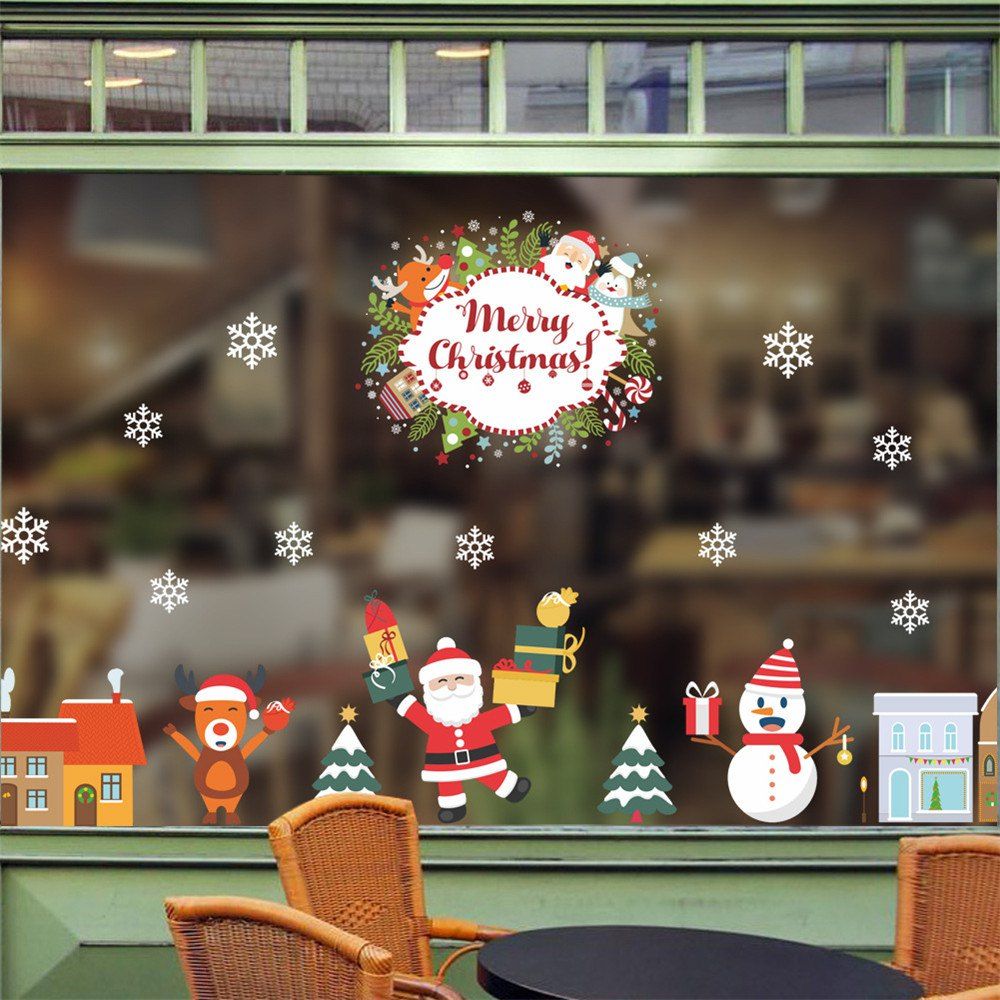 

Merry Christmas Wall Stickers Removable Santa Claus Snowflake Shop Window Decals, Multi-a