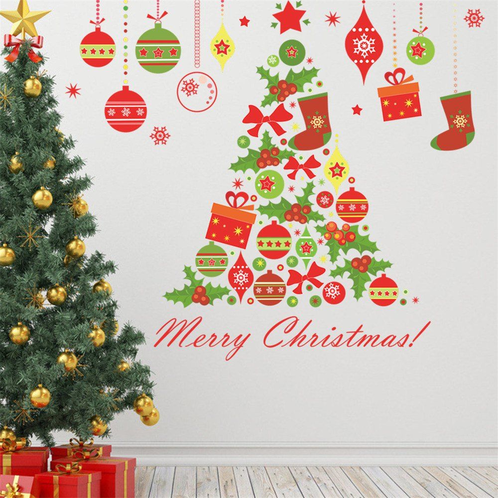 

Merry Christmas Decorations Home Decal Stickers Colour Christmas Tree Gift, Multi-a