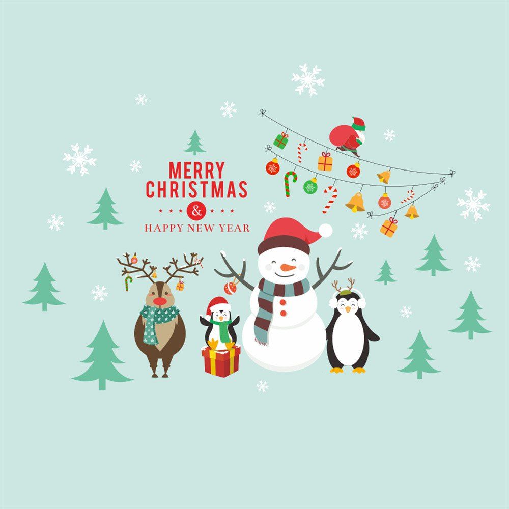 

Lovely Snowman Reindeer Wall Stickers Home Living Room Christmas Decorations, Multi-a