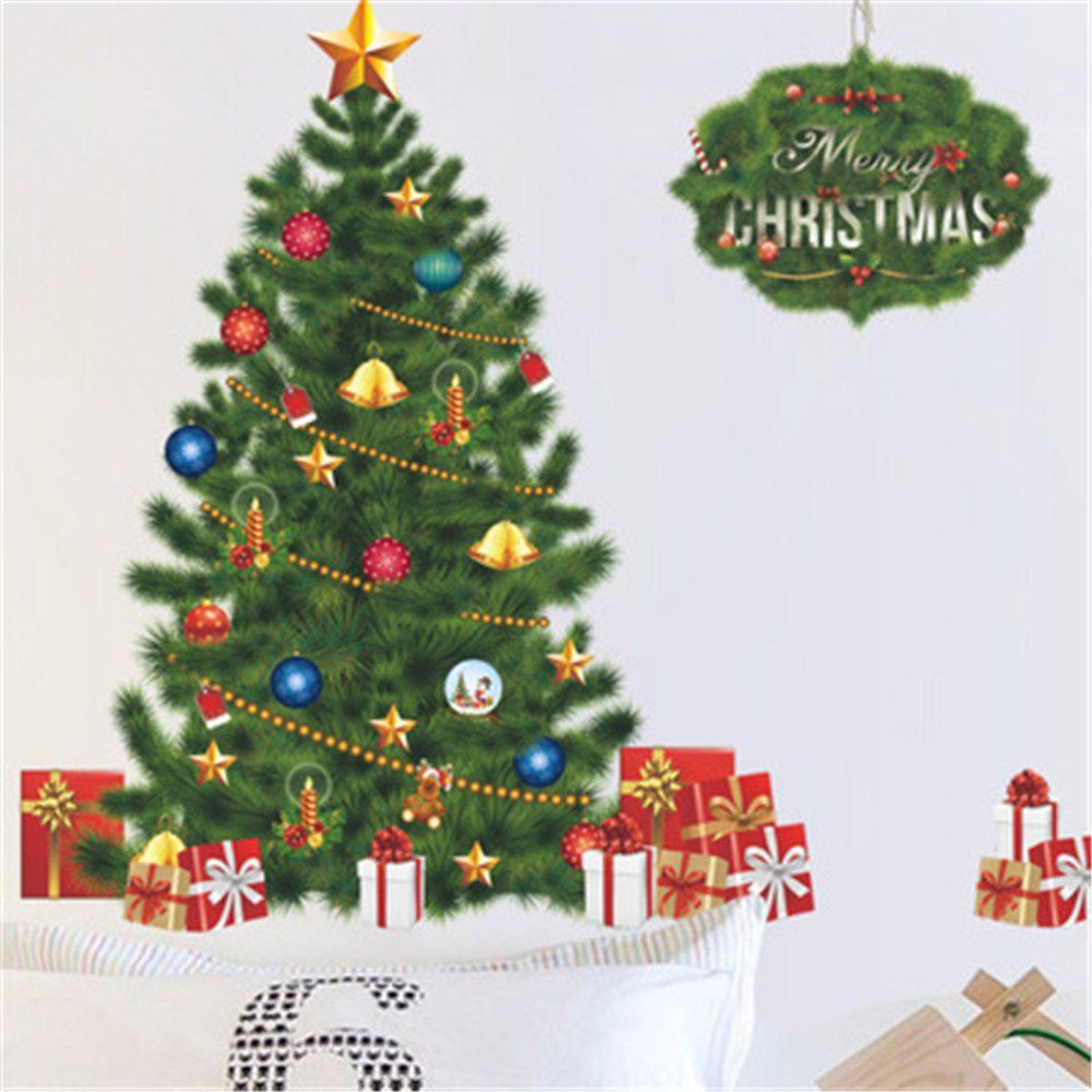 

Merry Christmas Removable Wall Stickers Gree Christmas Tree Living Room Sticker, Multi-a