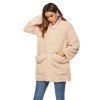 Women Solid Color Thickened Pocket Woolen Stand Collar Plus Size Loose Coat -  