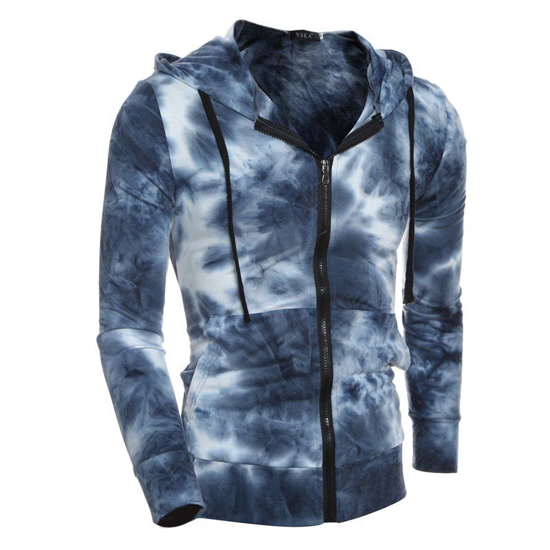 

Fashion Gradient Style Men's Casual Zipper Cardigan Hooded Sweater, Deep blue