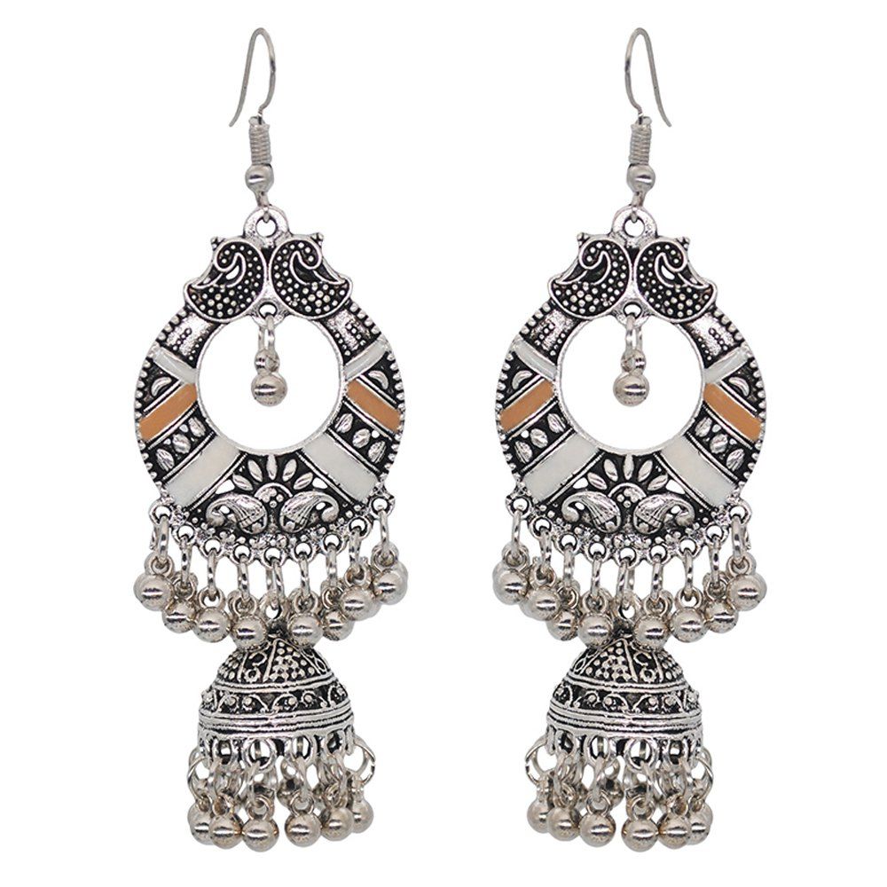 

Bohemian Metal Carved Vintage Palace Hollow Bell Earrings, White