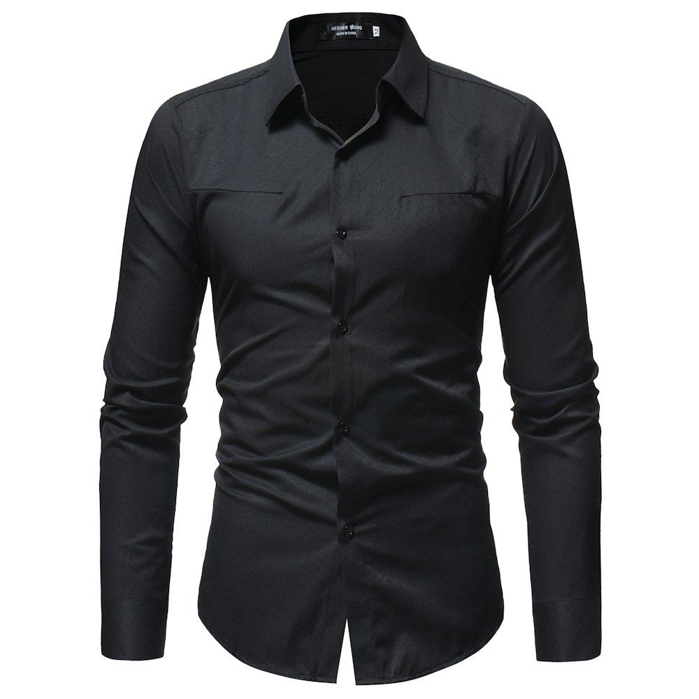 

Men'sWavy Dark Line Casual Long Sleeve Shirt, Black