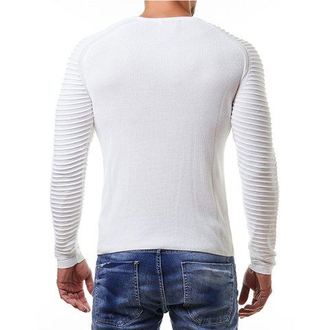 

Men's Pleated Sleeve Round Neck Sweater Sweater, White