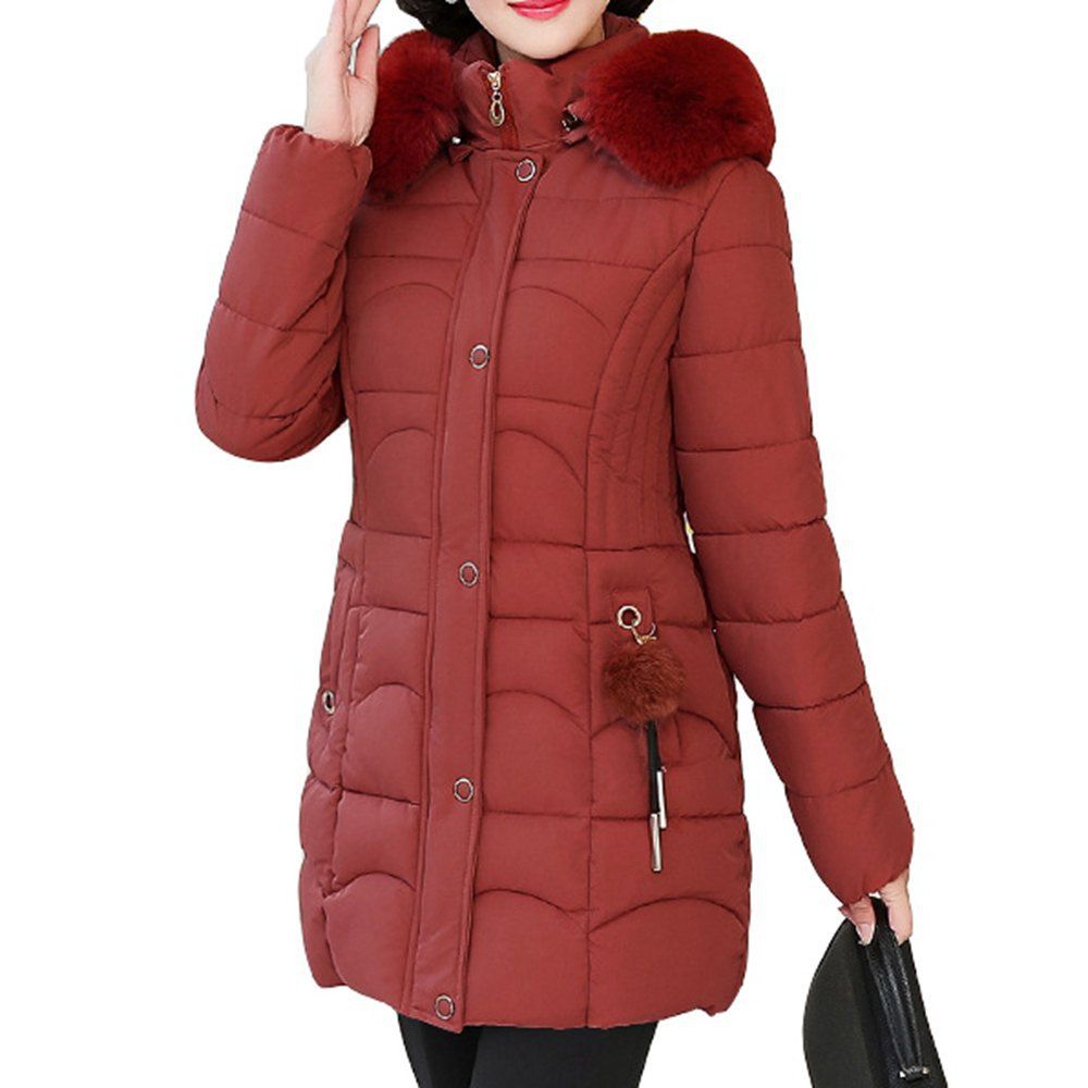 

Plus Size Winter Women Cotton Hooded Coat Large Fur Collar Loose Warm Parka, Caramel
