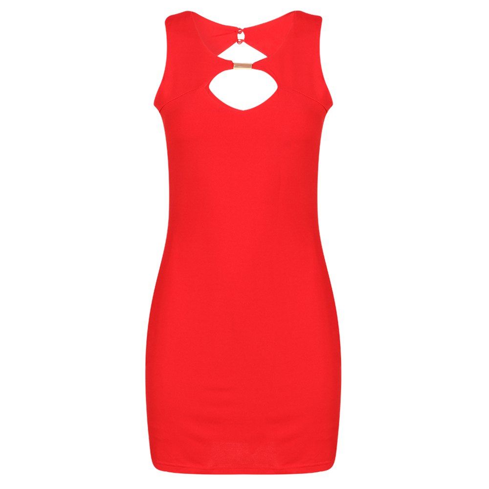 

HAODUOYI Women's Slim-Fit Side Invisible Zipper Backless Wrap Dress Red