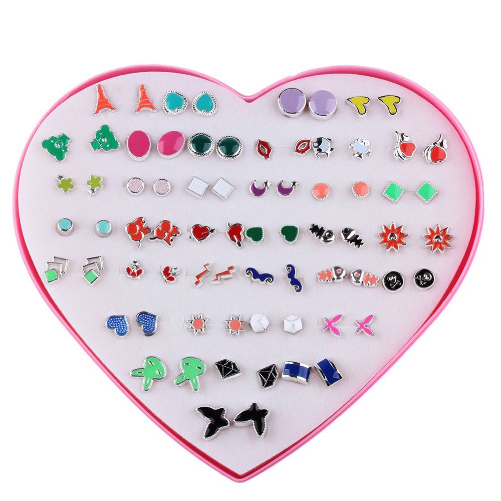 

Fashion Heart Box 36 Pairs of Colorful Exquisite Drop Glaze Alloy Earrings, Multi-a