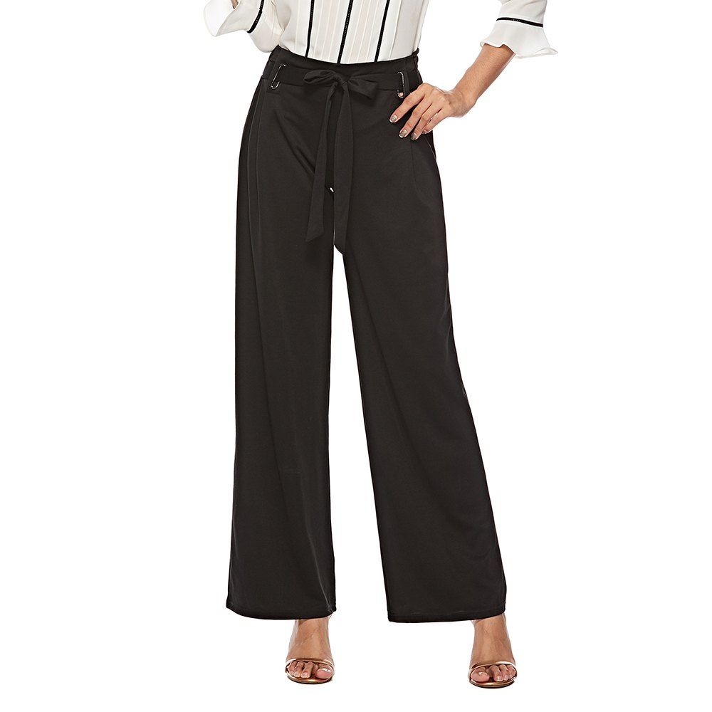 

Women'S Fashion Metal Ring Slim Hip High Waist Trousers Casual Pants, Black