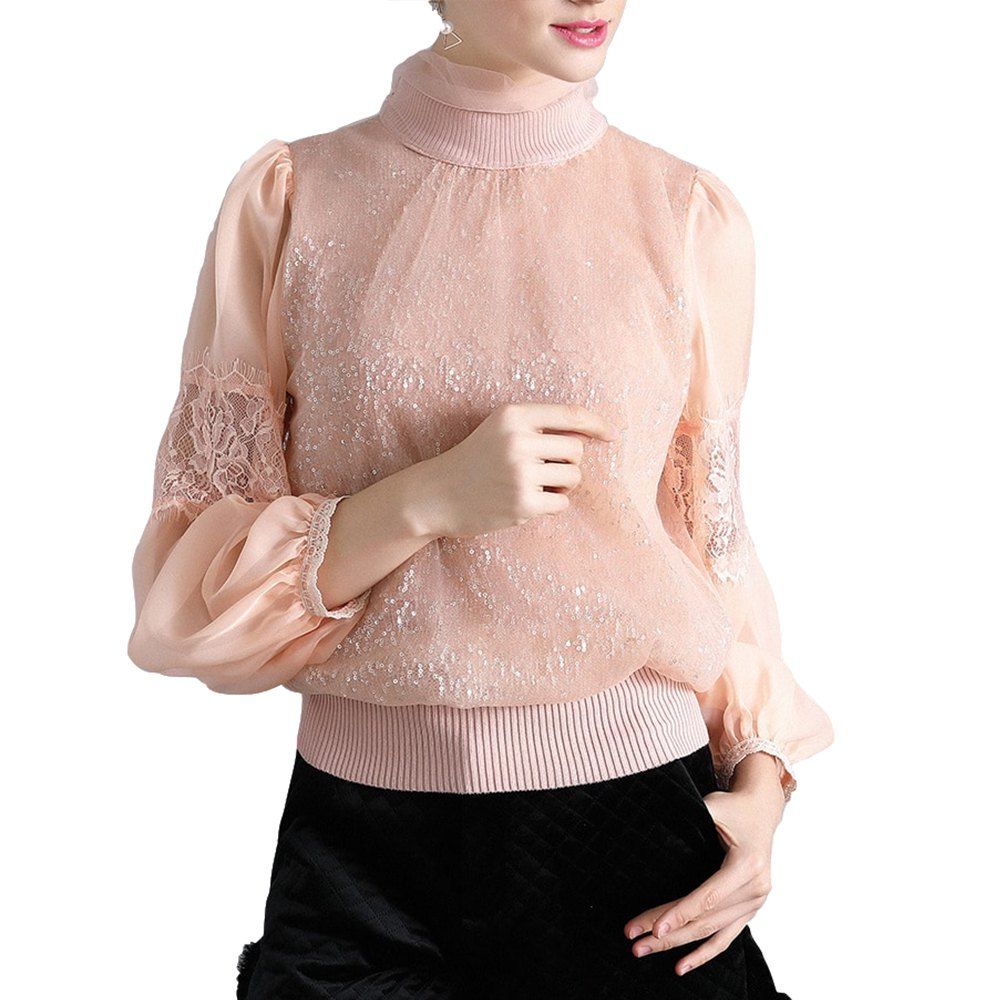 

Lantern Sleeve Fashion Sequined Knit Sweater, Champagne