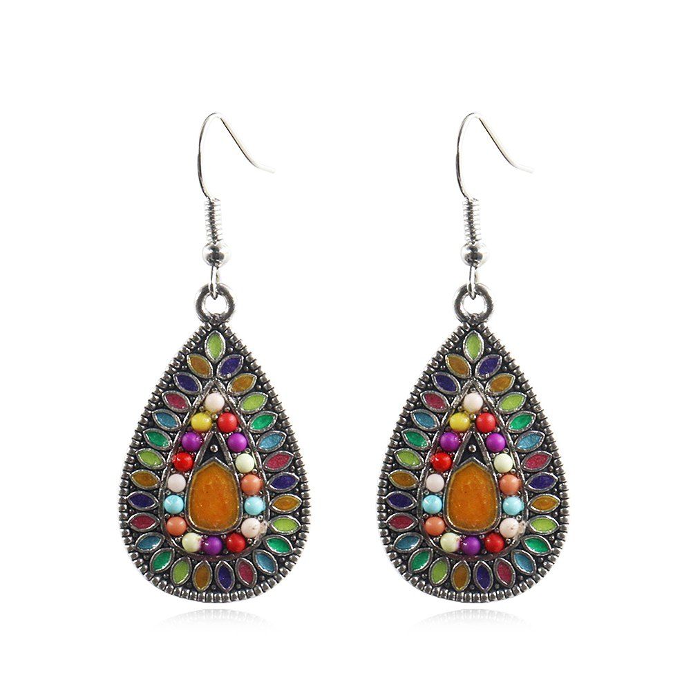

Bohemia Women'S Earrings Colorful Water Drop Earrings Ethnic Oil Painting, Multi