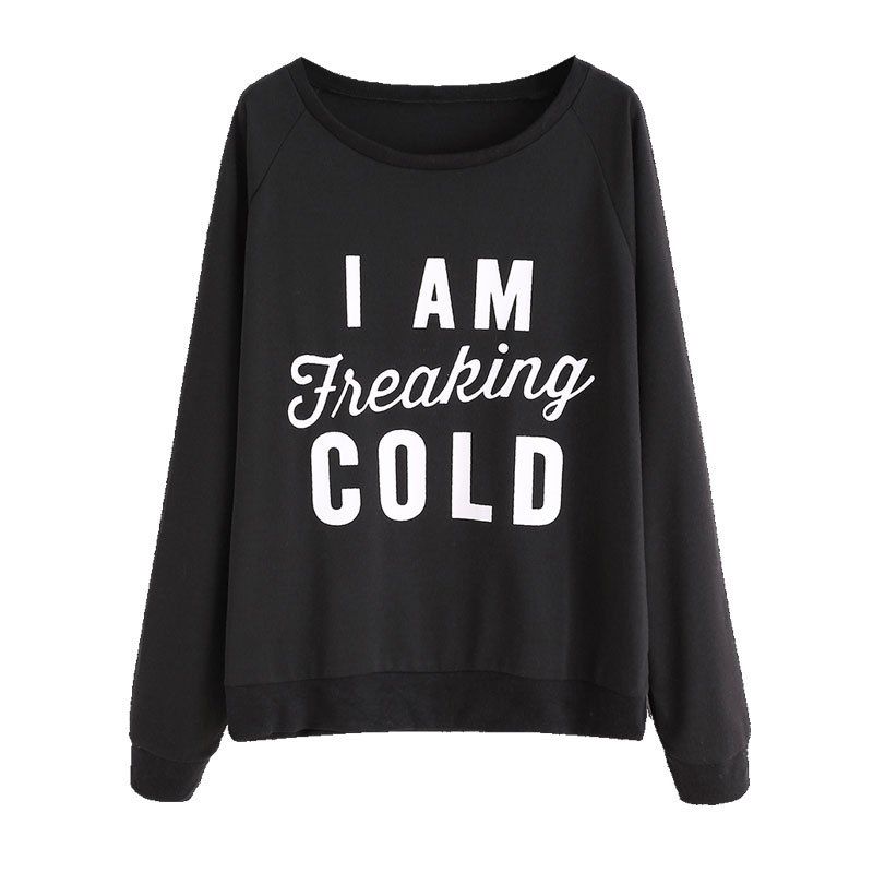 

Autumn and Winter Letter Print Long Sleeve Women's Sweater, Black