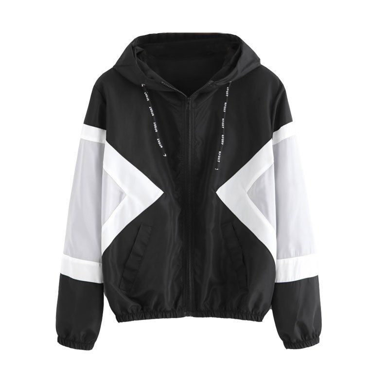 

New hooded stitching long sleeve women's jacket, Black