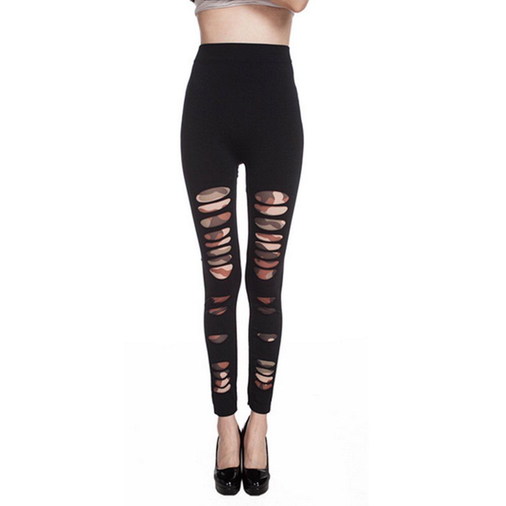 [31 OFF] Seamless High Waist Camouflage Mesh Stitching Hole Leggings