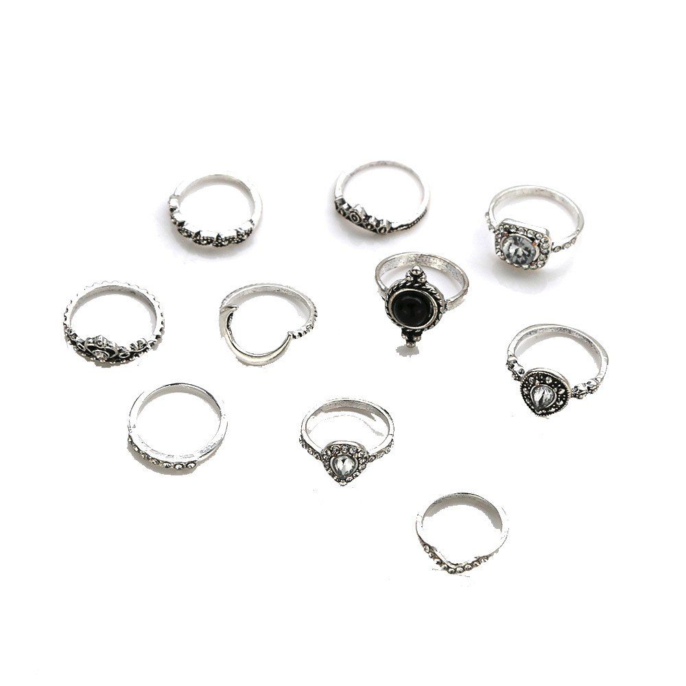 

Women Bohemia Wind Multi Element Jewel Diamond Ring Ten Piece, Silver