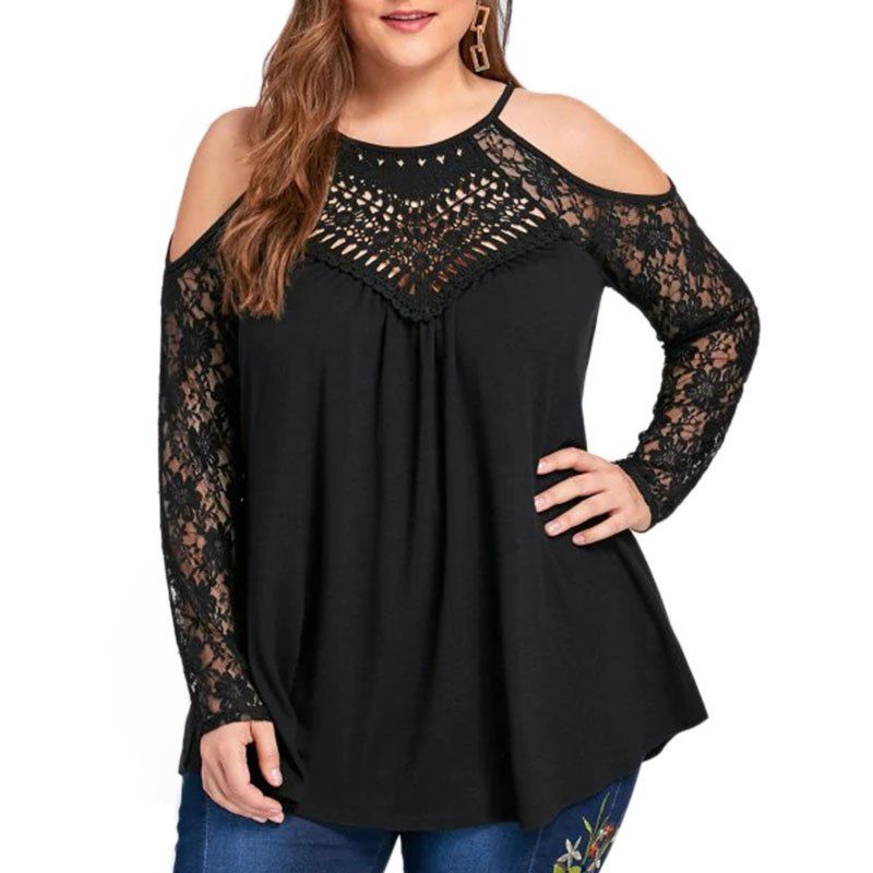 

Solid Color Hollow Out Off Shoulder T Shirt, Black