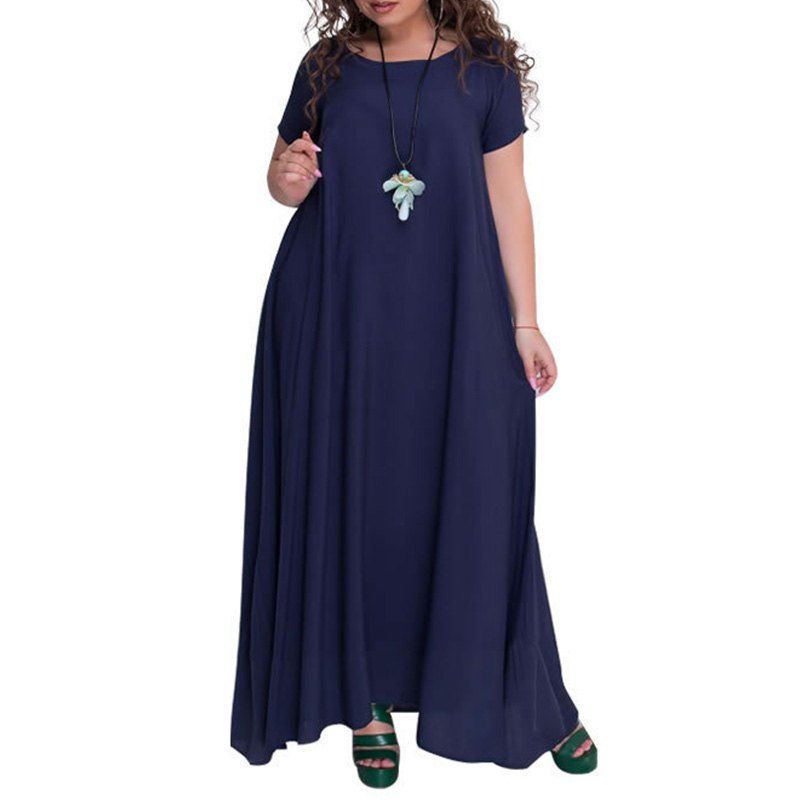 

Plus Size Robe Solid Free Long Dress For Women Summer 2018 Big Size, Deep blue