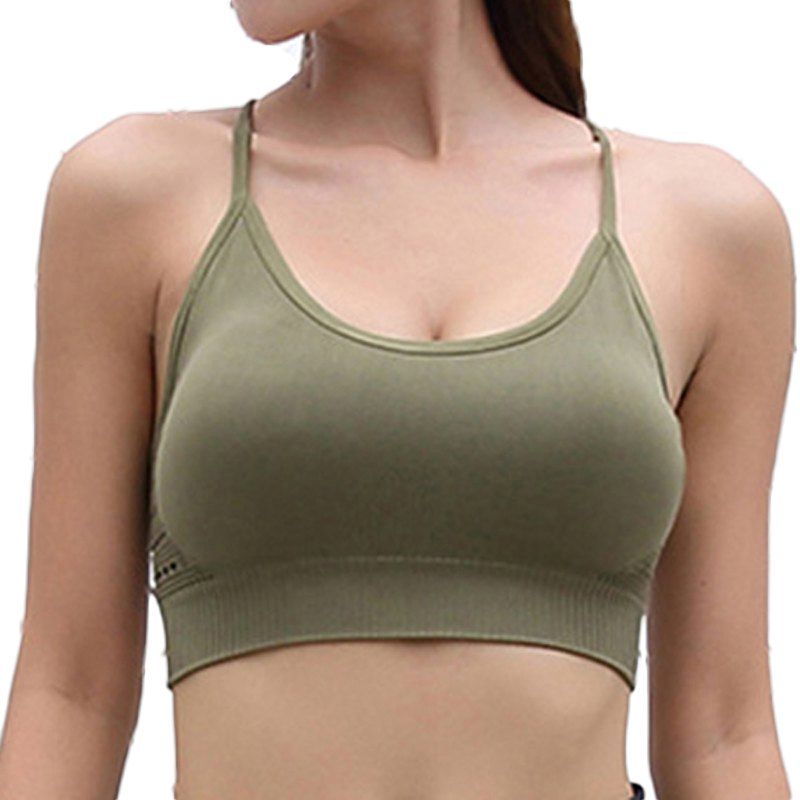 

Seamless Shockproof Gather Sports Bra Women Solid Backless Elastic Yoga Bra, Hazel green