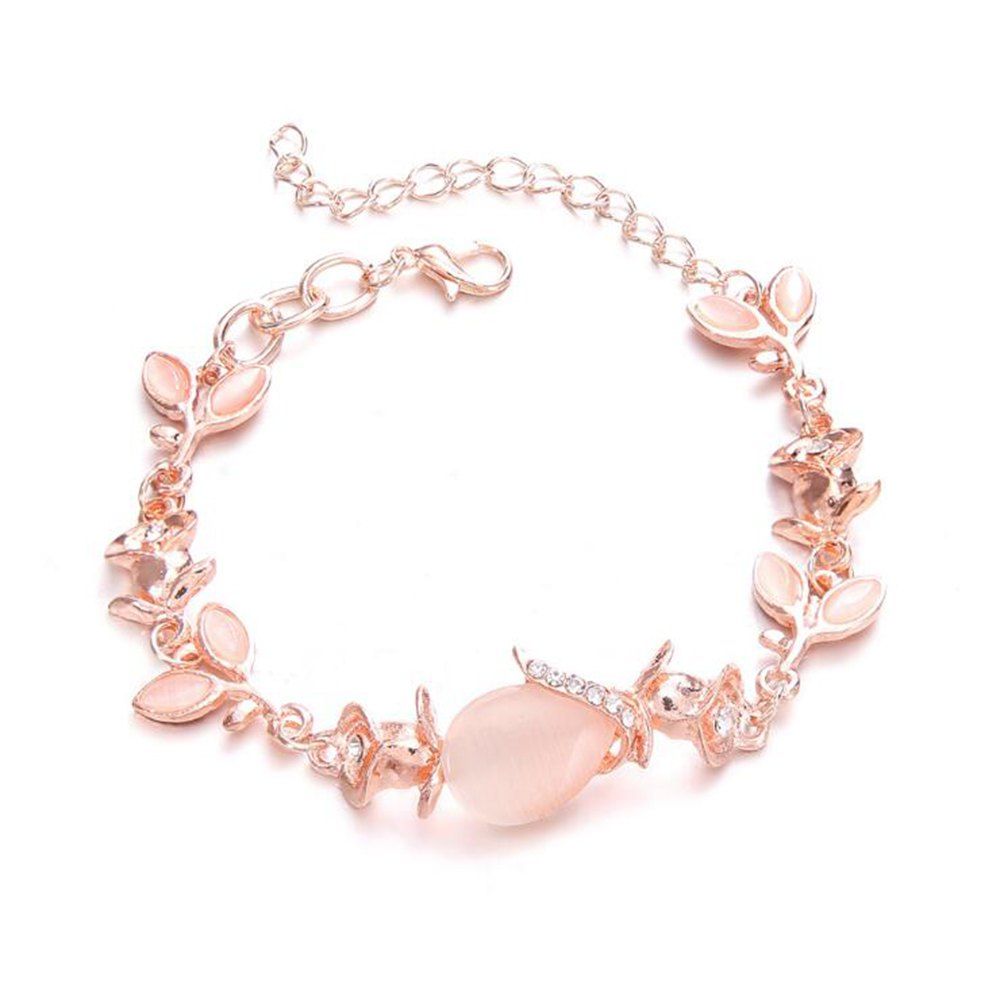 

Women'S Fashion Dazzling Cat'S Eye Stone Leaf Rose Gold Bracelet